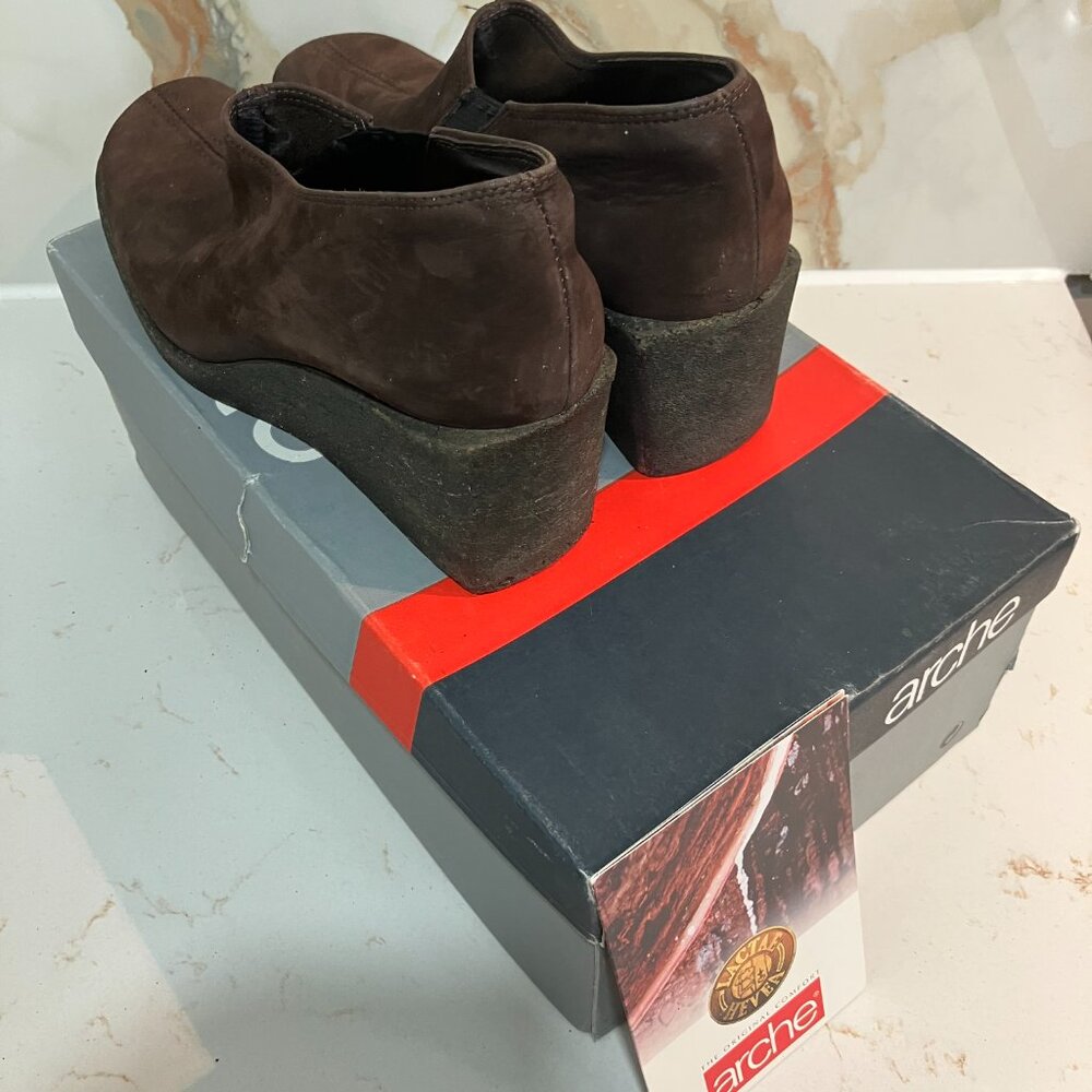 ARCHE France Brown Nubuck Leather Wedge Ankle Boots - Coffee - Size 8 US / 39 EU